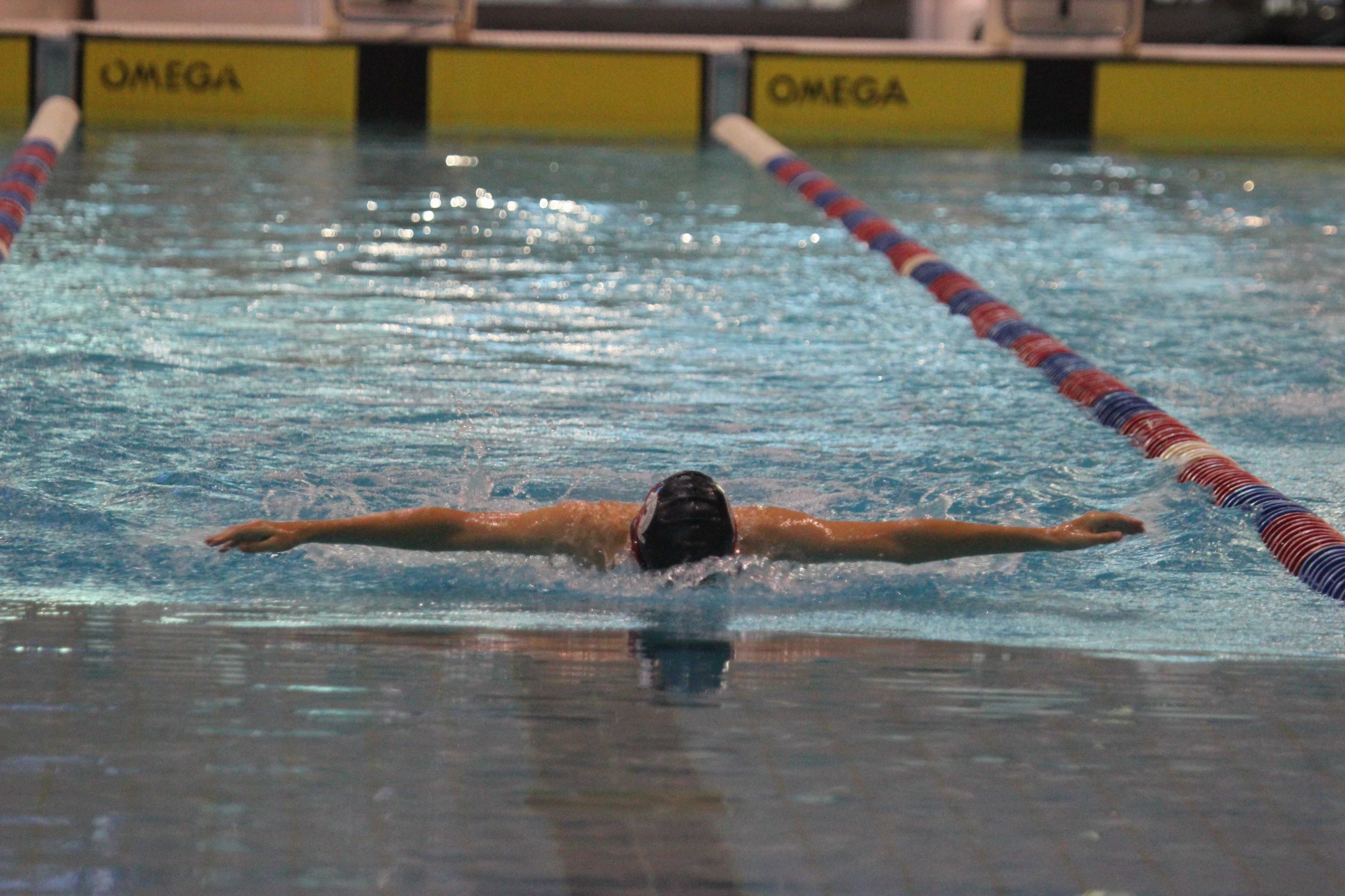 Boy swimming butterfly