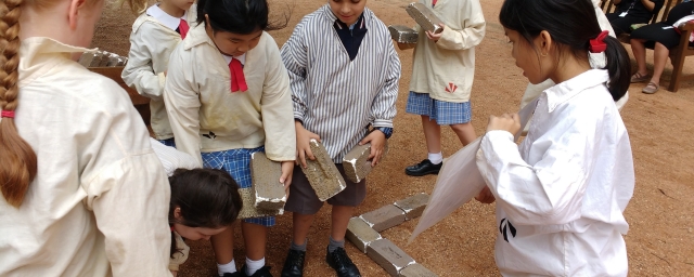 laying bricks