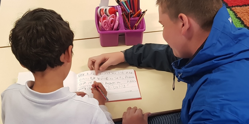 Daniel tries teaching at Dalmeny Primary School