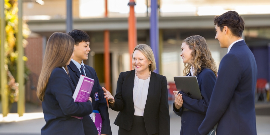 Karen with students