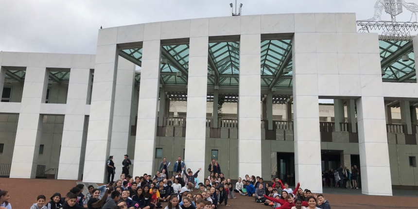 Out the front of Parliament House